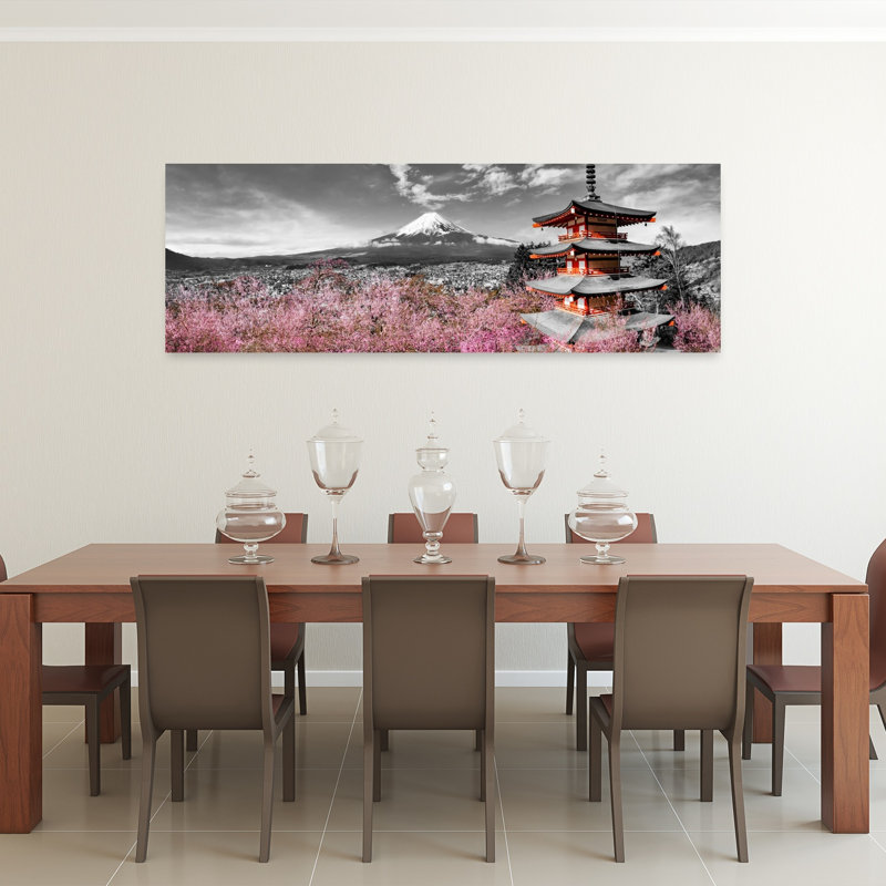 Mont Fuji, cerise, pagode, paysage de montagne, paysage abstrait, H 20 po x l 60 po