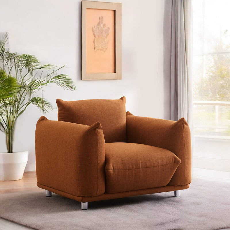 Fauteuil d'appoint rembourré Tranay, Brown Linen/Cotton