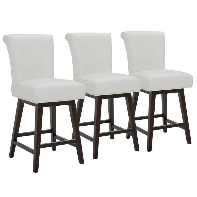 Aoibhne Swivel Upholstered Counter Stool, Pure White/Faux Leather