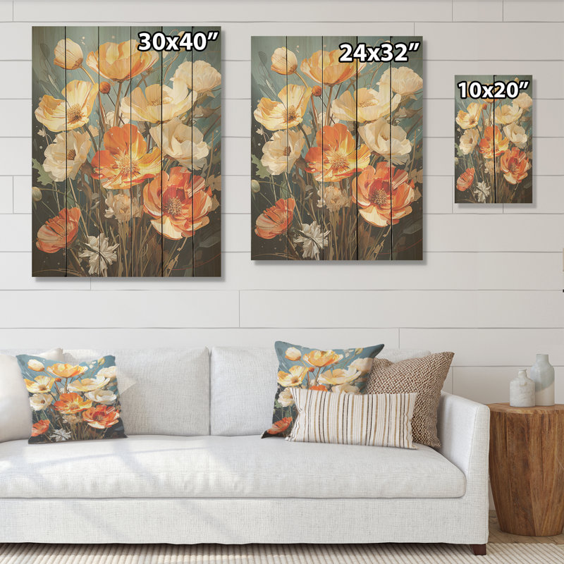 Buttercups Are Fragmented In Angular Shapes I - Art mural en bois Buttercups sur bois de pin naturel, H 20 po x l 10 po