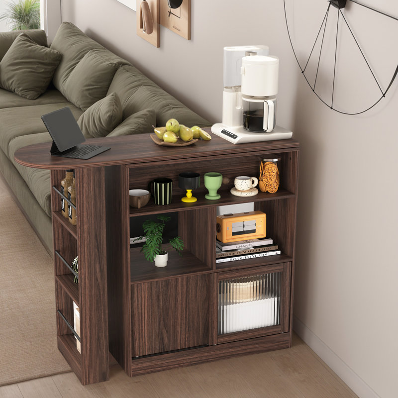 Buffet Cabinet,Coffee Bar Cabinet With Rotating Top And  Storage Shelves