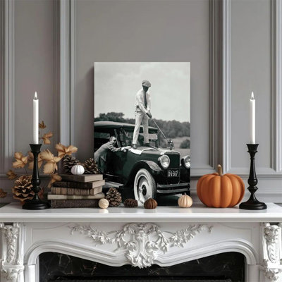 1 Piece Framed Wall Art Canvas Painting Vintage Car, Golf Swing, Art Nouveau Decorative Retro Wall Poster Home Decor Modern Artwork Perfect Gift for B