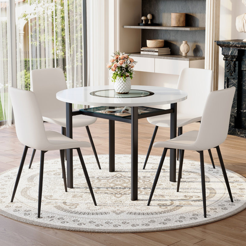 Ensemble de table de salle à manger 5 pièces, table de salle à manger ronde avec 4 chaises pour la salle à manger, Blanc