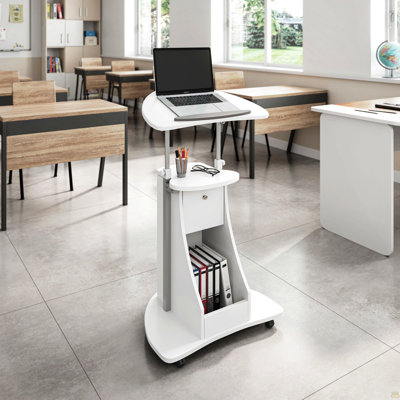 Chariot pour ordinateur portable avec rangement réglable, assis et debout, blanc