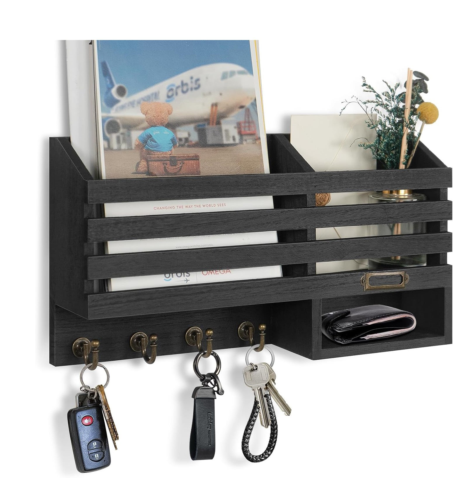 SOCTAN The Easy Mounted Key Rack and Mail Organizer with Store Shelf ...