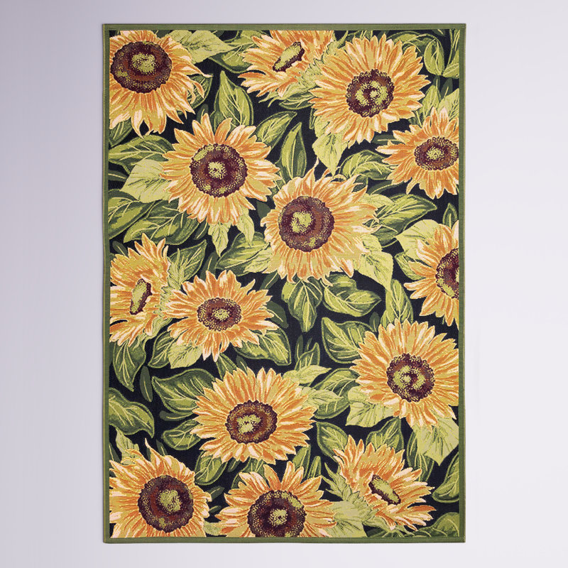 Tapis intérieur / extérieur Akera Sunflowers, Rectangle 3 pi 3 po x 4 pi 11 po