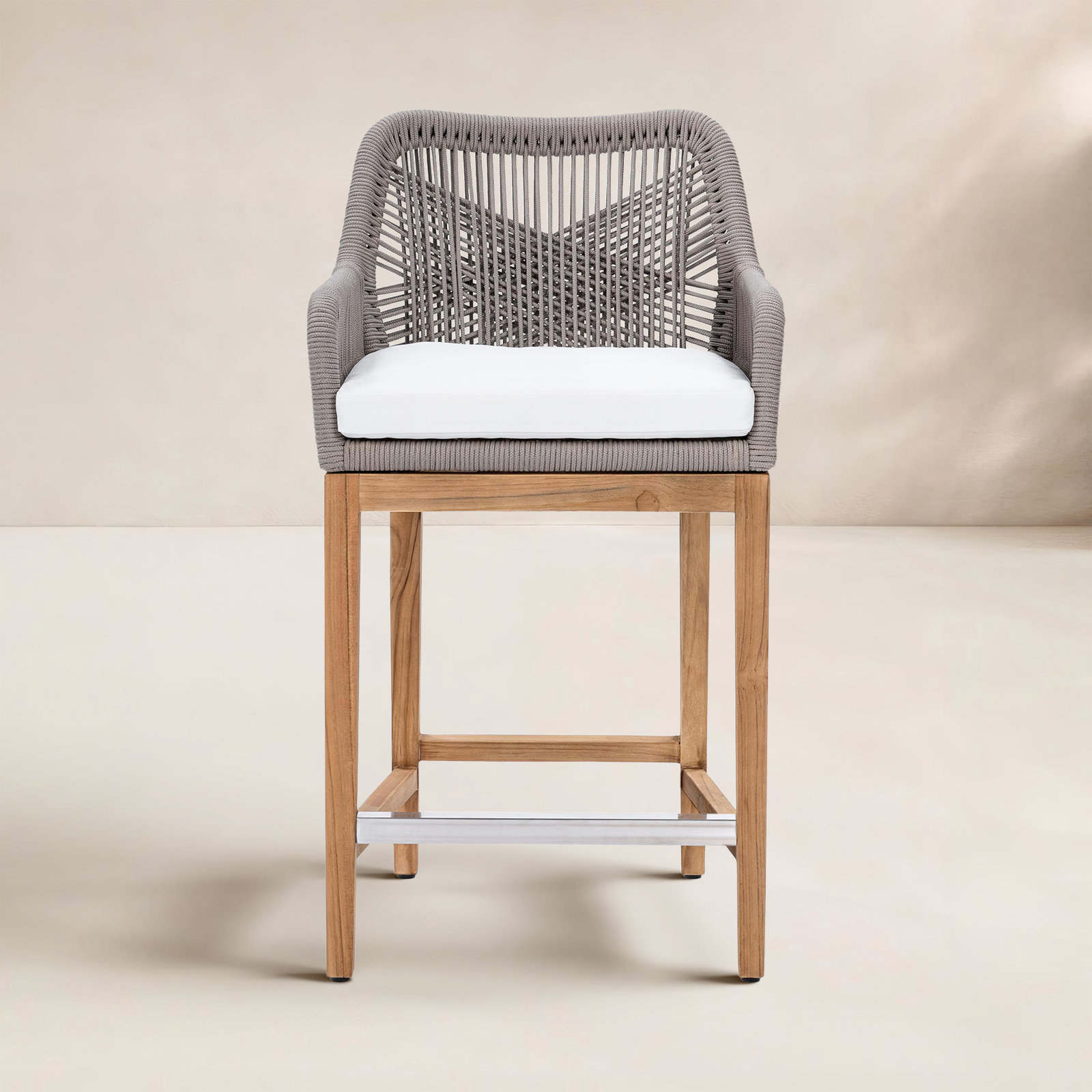 Marley Teak Outdoor Bar Stool with Cushion, 27"