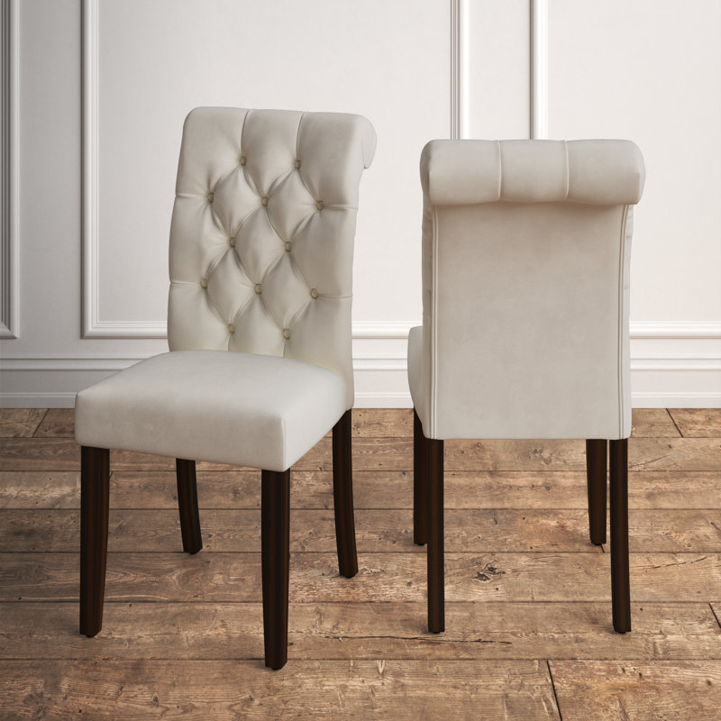 Sienna 19.3'' H Tufted Upholstered Parsons Chair, Beige Velvet, Espresso