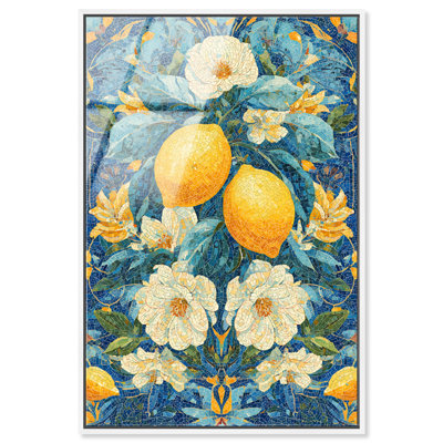 Tiled Lemons III Framed Acrylic Print Floral Wall Art by Art Remedy, White Frame, 10 x 15