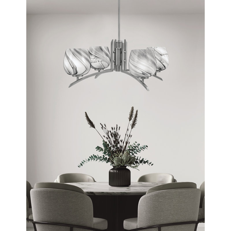 Lustre lumineux avec verre tourbillon onyx 6 po, H 58,25 po x l 27,5 po x P 27,5 po, Graphite, 4