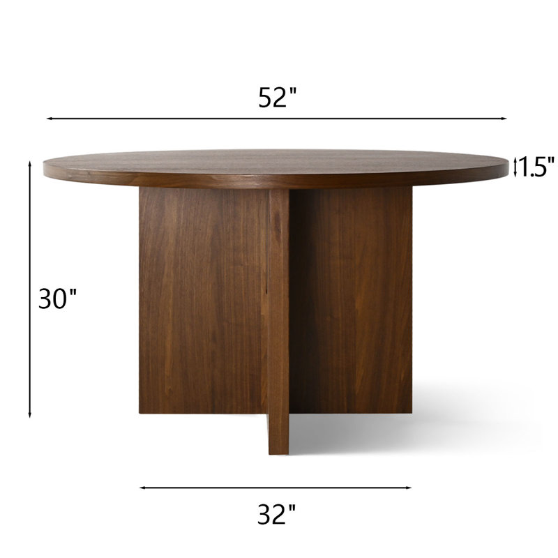 52 Inch White Oak Veneer Round Pedestal Dining Table, Walnut