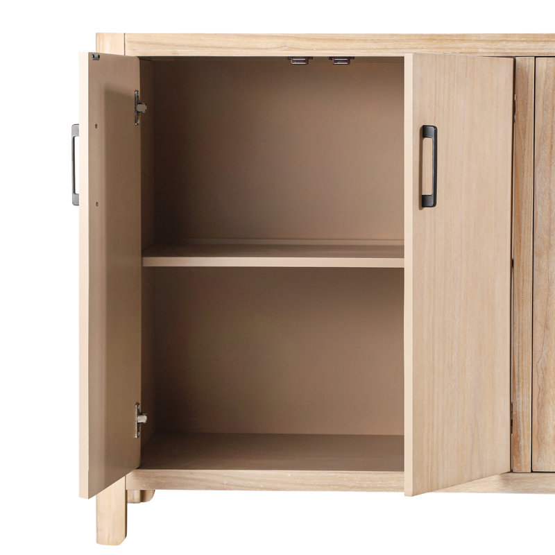 Armoire à 4 portes de style rustique avec surface en bois véritable, charnières à fermeture en douceur, coins arrondis, grand espace de rangement pour petits espaces d'aspect vieilli naturel, pieds en pin, fermeture en douceur et silencieuse, Space Daily