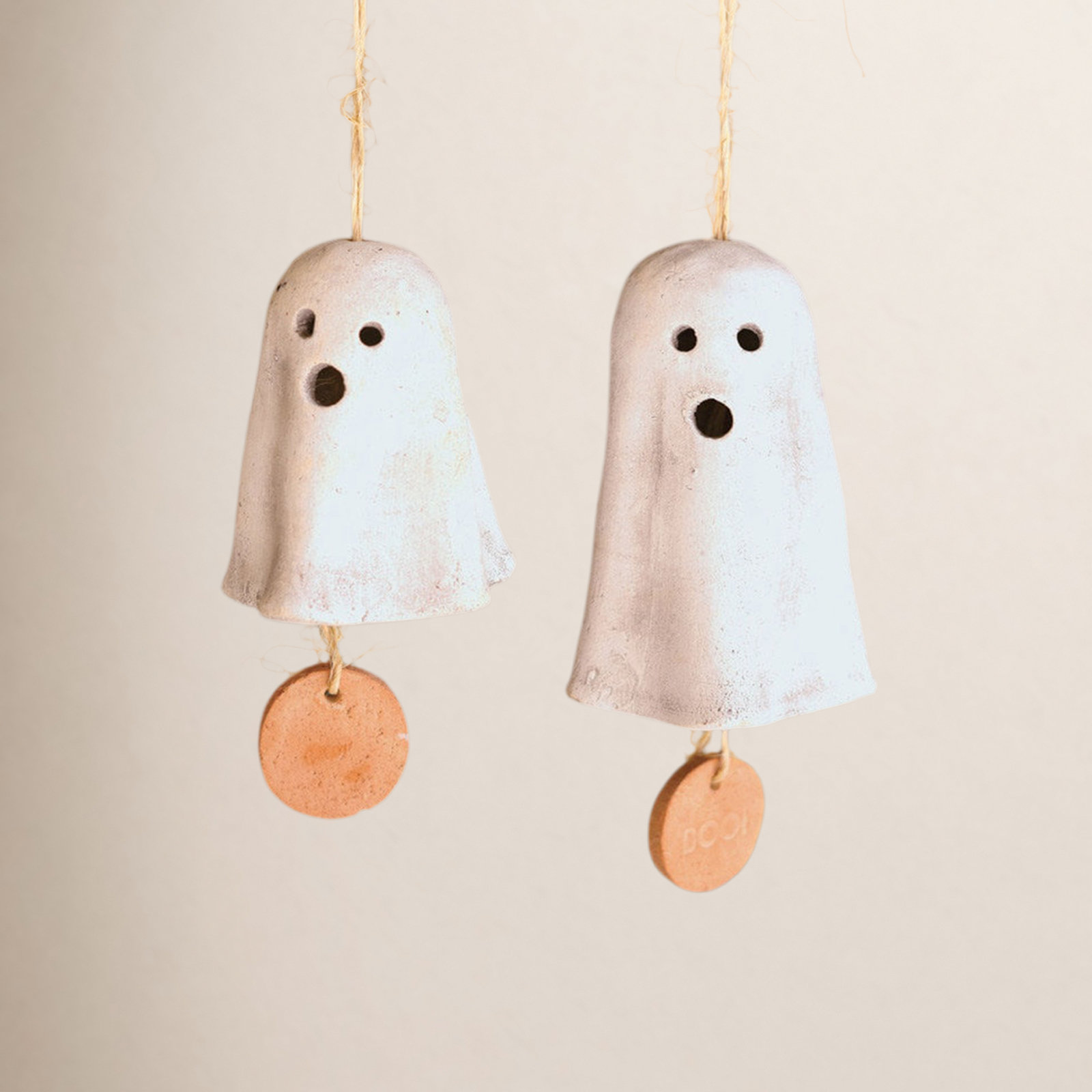 SET OF TWO HANGING GHOST CHIMES, 14" H x 4.25" W x 4.25" D
