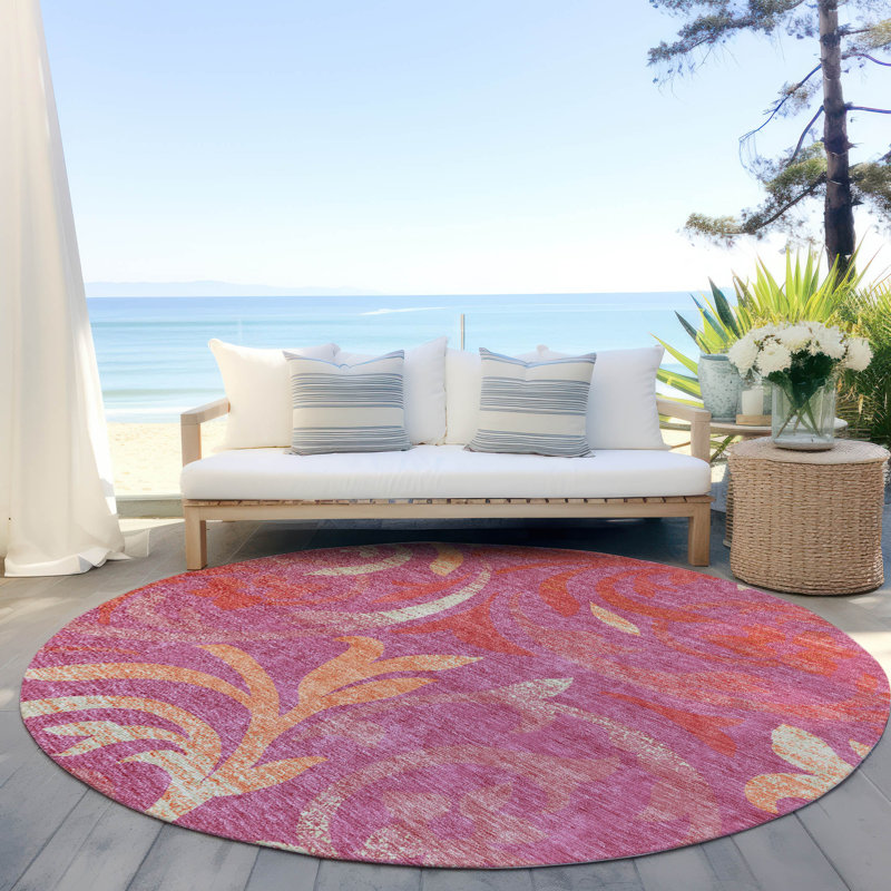 Washable Floral Indoor / Outdoor Rug, Round 8'