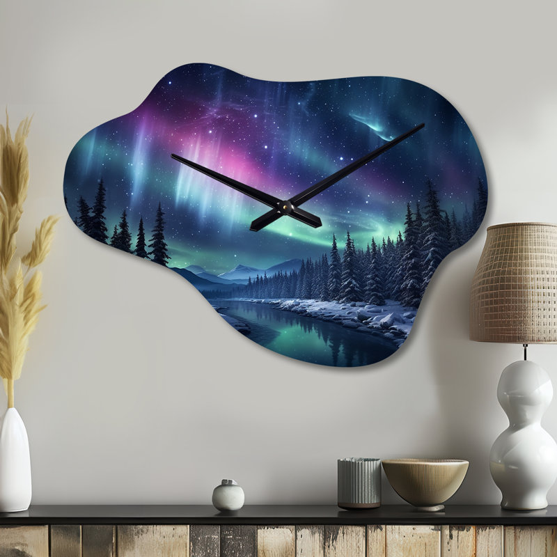 Horloge murale en métal Northern Lights III - Aurora Borealis, Grand