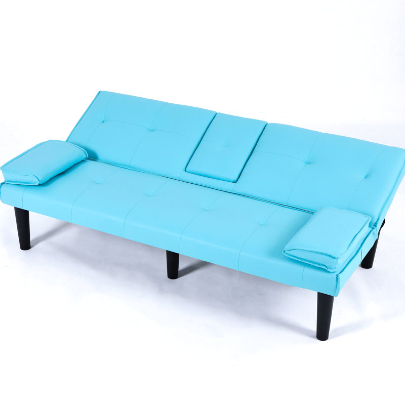 Lit bleu de 67 pouces avec porte-gobelet, un meuble pratique et magnifique qui s'adapte aux espaces de vie compacts, Bleu