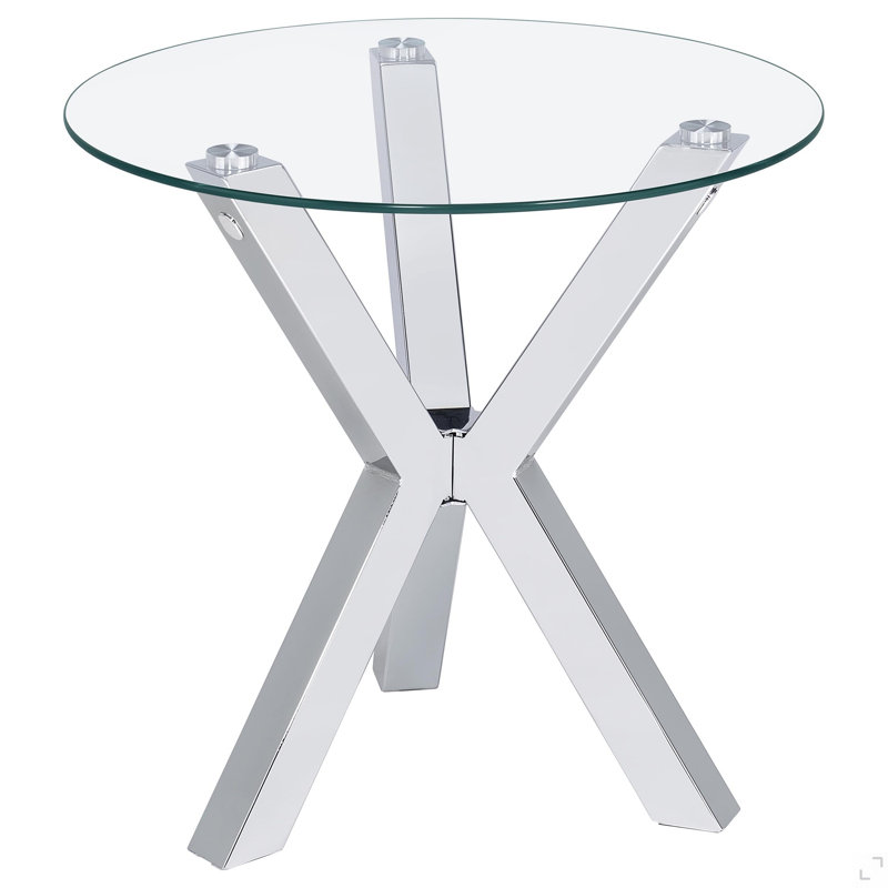 Table d'appoint chromée ronde en verre trempé, H 23,25 po x l 23,5 po x P 23,5 po