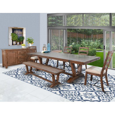 Brekken 7 - Person Mahogany Solid Wood Solid Wood Top Trestle Dining Set