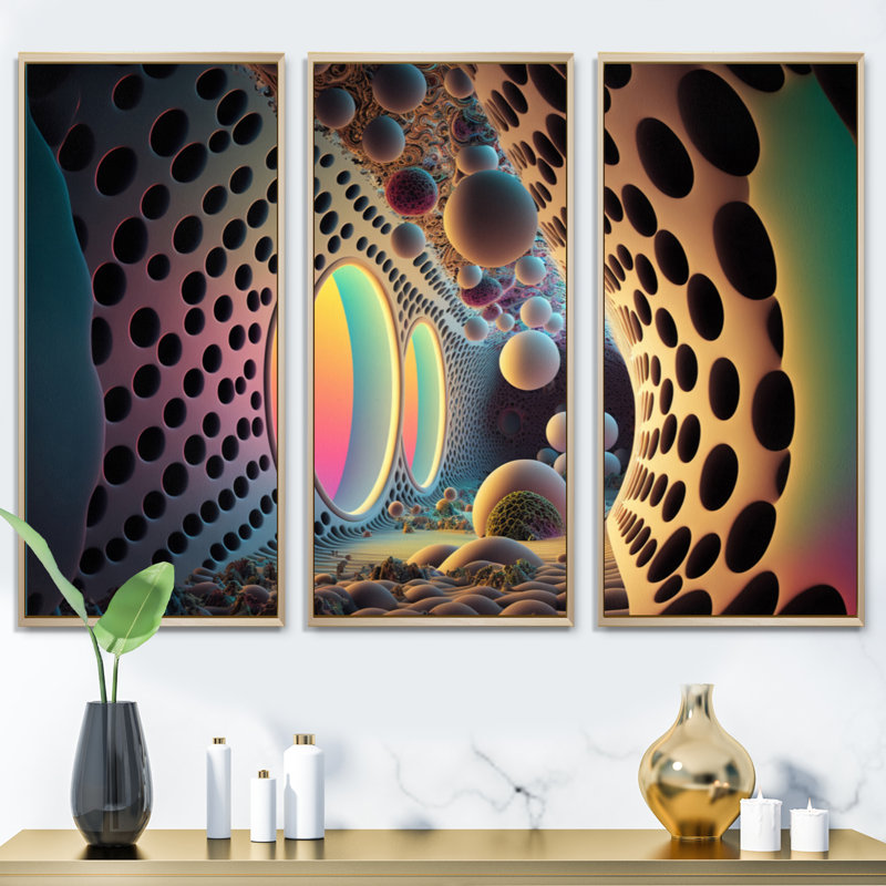 Dimensions de l'entre-deux - 3 pièces sur toile, H 32 po x l 48 po x P 1 po, Toile avec cadre naturel
