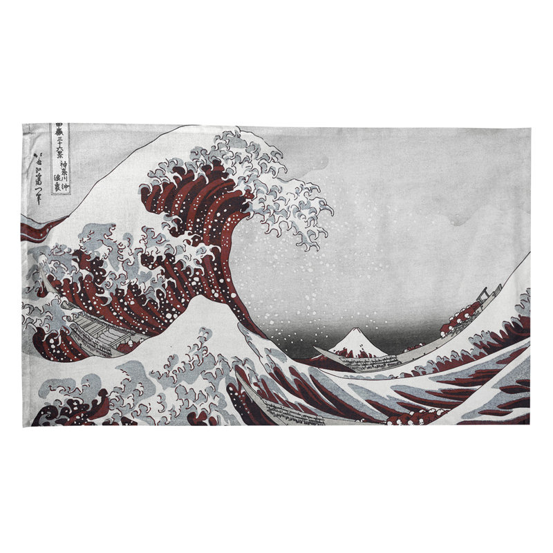 Serviette de thé magnifique wave, Sergé de coton, Rouge / Blanc