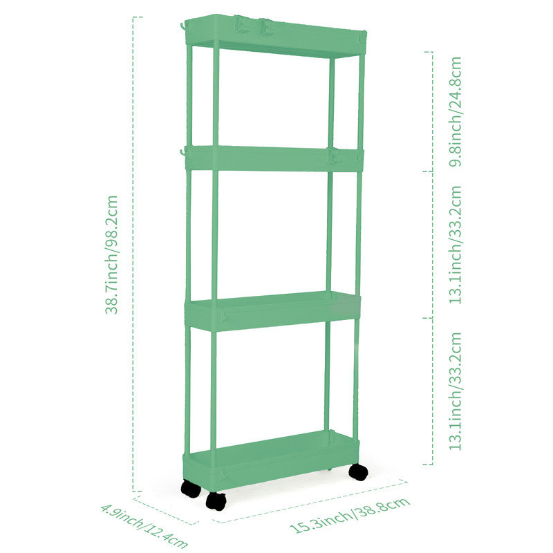 Ultra-thin Rolling 4-tier Storage Vehicle,Easy to Install & Durable,Mobile & Stable,Used for Storage in Small Spaces, Green