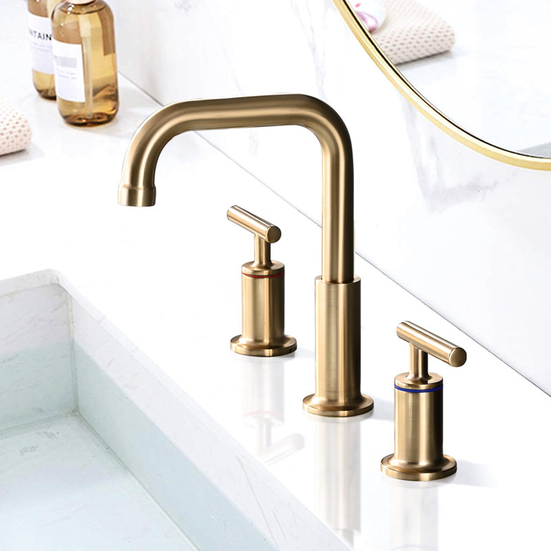 8 In. Bathroom Faucet In Golden Brush Finish - Solid Brass Made, 360 Swivel Spout, Leak- Ceramic Disc Valves, High Arc Spout For Smooth Water Flow And Conservation With Brushed Look Construction,