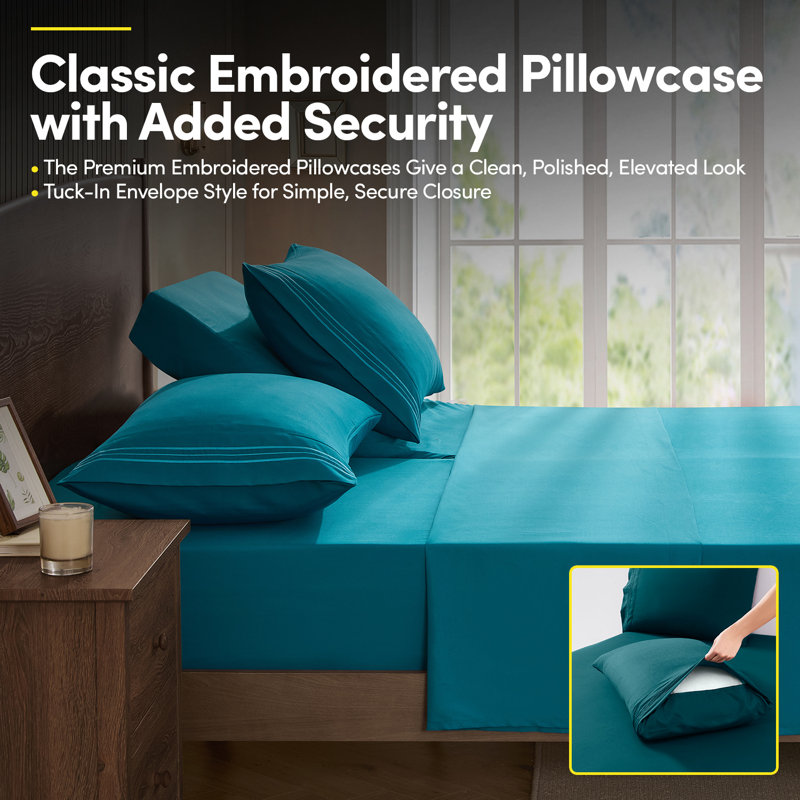 Ensemble de draps luxueux en microfibre 1800, Bleu sarcelle, Très grand séparé