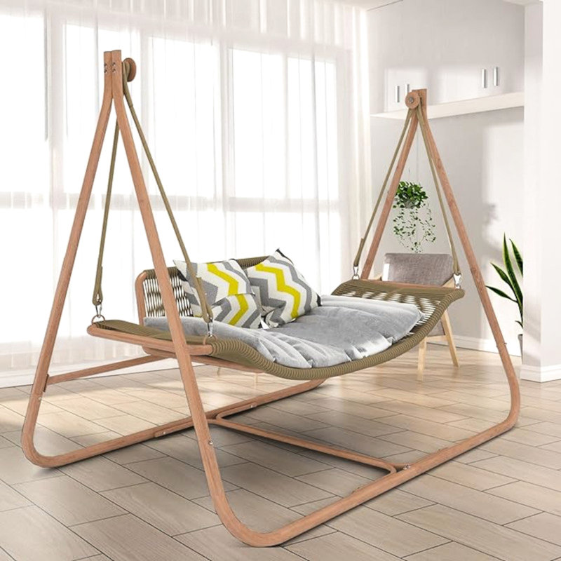 Balancelle de 570 lb avec support, rouille, structure en bois, double surdimensionnée pour l'intérieur, l'extérieur, la chambre à coucher, le patio, la capacité de mise à niveau du balcon, décoration rouille