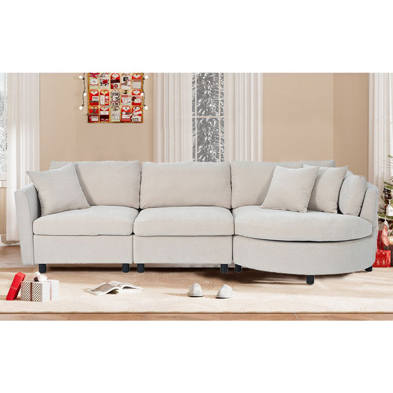 Canapé modulaire à méridienne rembourré Lousha, Mélange de polyester beige