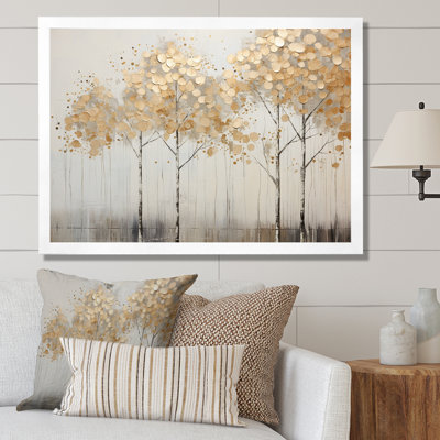 Minimalisme Golden Trees Tranquility - arbres, reproduction sur toile
