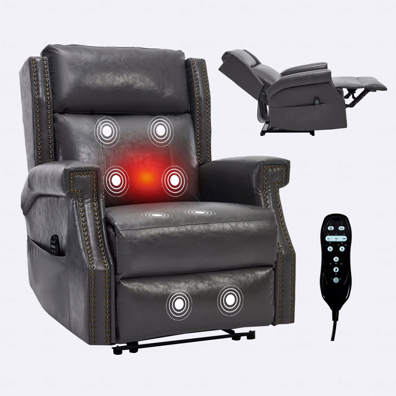 Fauteuil inclinable manuel en similicuir rembourré pour le salon avec mécanisme de mouvement robuste, 8 nœuds vibrants et 3 modes de massage.