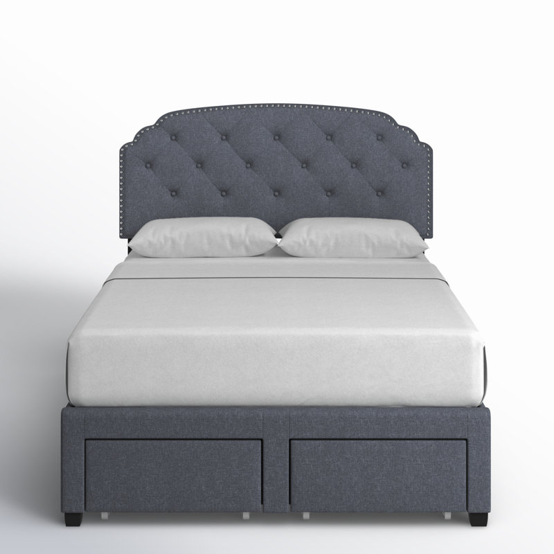 Lit tapissier capitonné Ayotte, Grand, Gris foncé