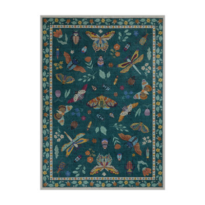 Insect Print Washable Rugs for Living Room Ultra-Thin Non-Slip Modern Bedroom Large Carpet