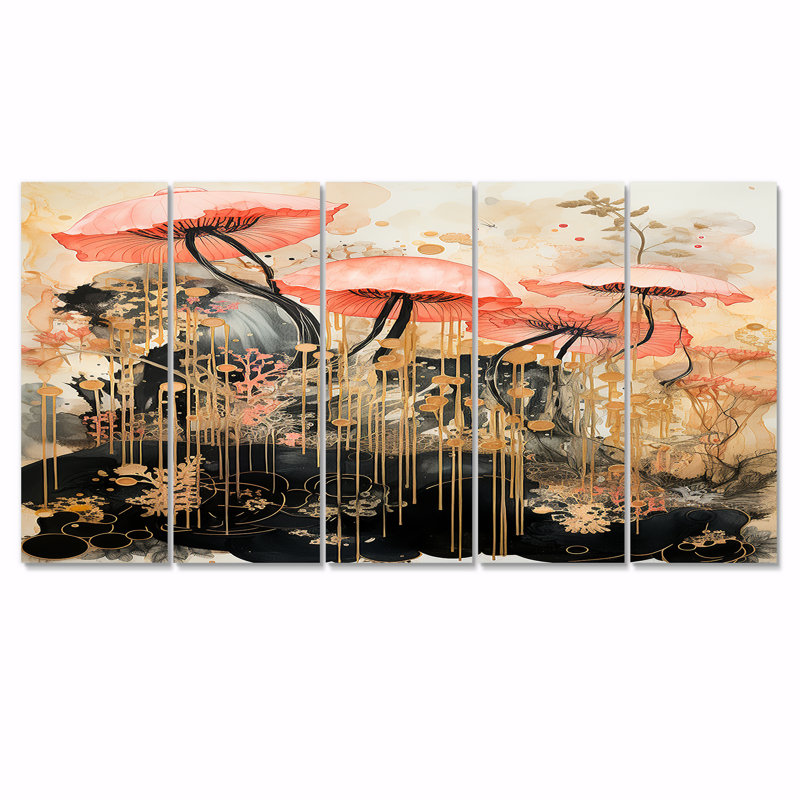Rhode - méduse, art mural 5 pièces, H 28 po x l 60 po