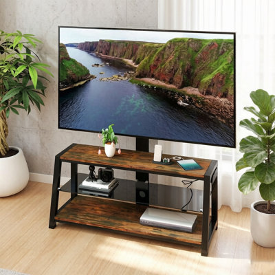 45” TV Stand with Swivel Mount and Power Outlet, Entertainment Center with 3-Tier Storage Shelf for Living Room, Bedroom, Acacia Wood