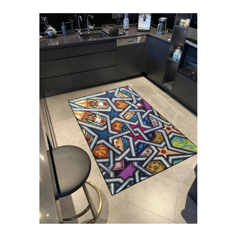 Modern Starry Blue Mixed Tone Woven Base Washable Carpet, Runner 2'6" x 9'11"
