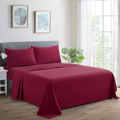 Marina Decoration 600 Thread Count Home Bedding essentials Bedroom Bedsheet Deep Pocket Hotel Standard Solid Percale All Season 4 Pieces Cotton Sheet Set with 2 Pillowcases, Burgundy Colour Queen Size