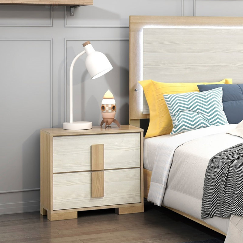 Table de chevet de rangement contemporaine à 2 tiroirs avec finition en mélamine durable, parfaite pour les chambres à coucher modernes et l'organisation efficace.