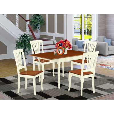 5 Piece Kitchen Table & Chairs Set Includes a Rectangle Dining Room Table with Dropleaf and 4 Dining Chairs, Buttermilk & Cherry