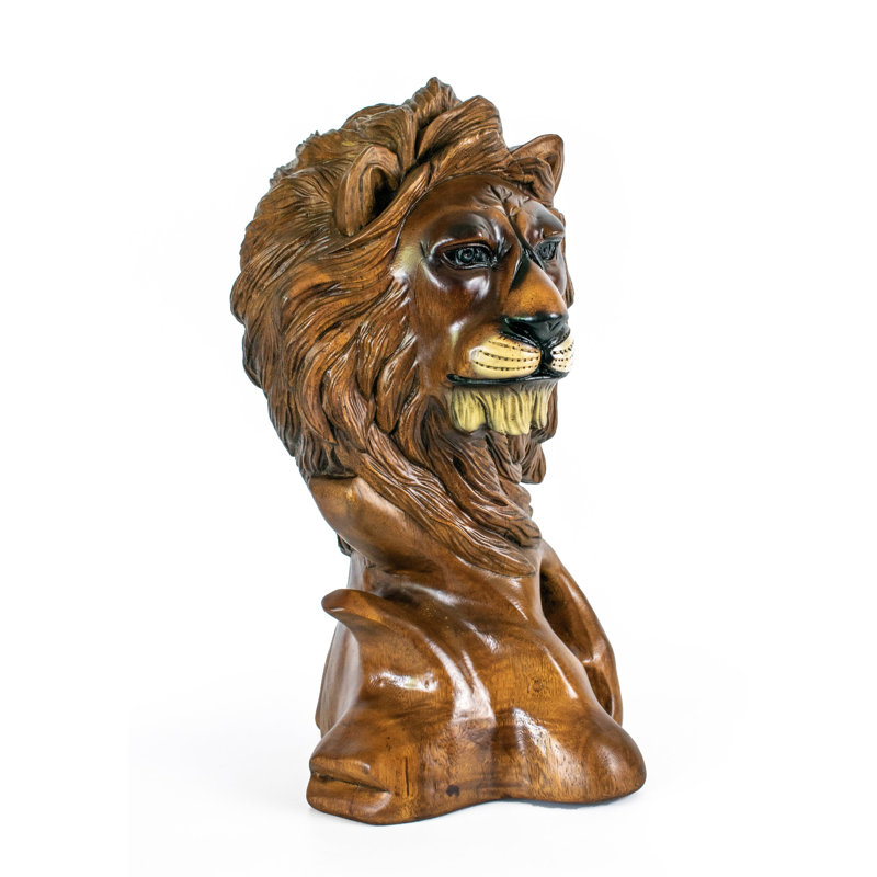 Raife 16 Statue de tête de lion en bois massif sculpté à la main Art déco fait à la main