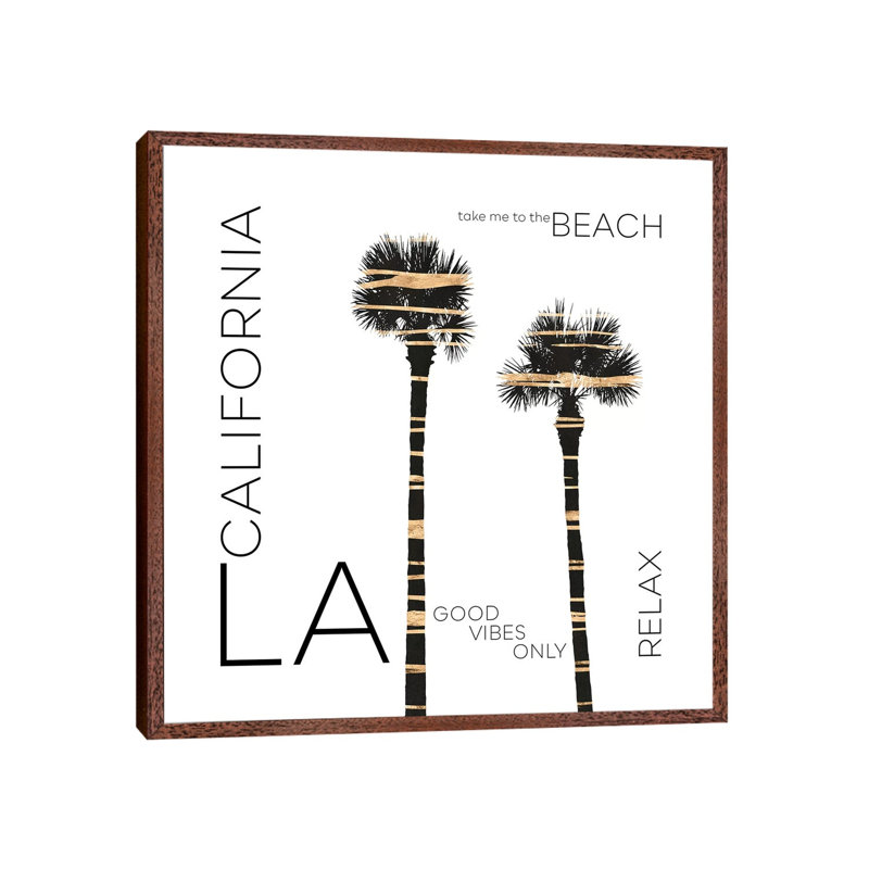 Urban Art LA Palm Trees by Melanie Viola - Print on Canvas, 66.04cm H x 66.04cm W x 3.81cm D, Classic Brown Wood Framed