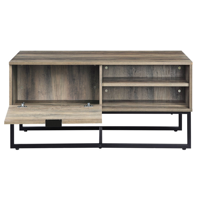 Rustic Oak Coffee Table With Ample Storage And Stable Metal Support Black Practical Solutions
