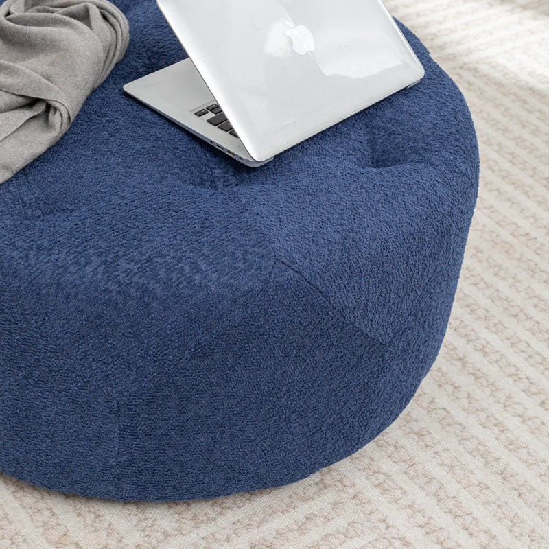 Castanedo Upholstered Round Ottoman, Boucle - Blue