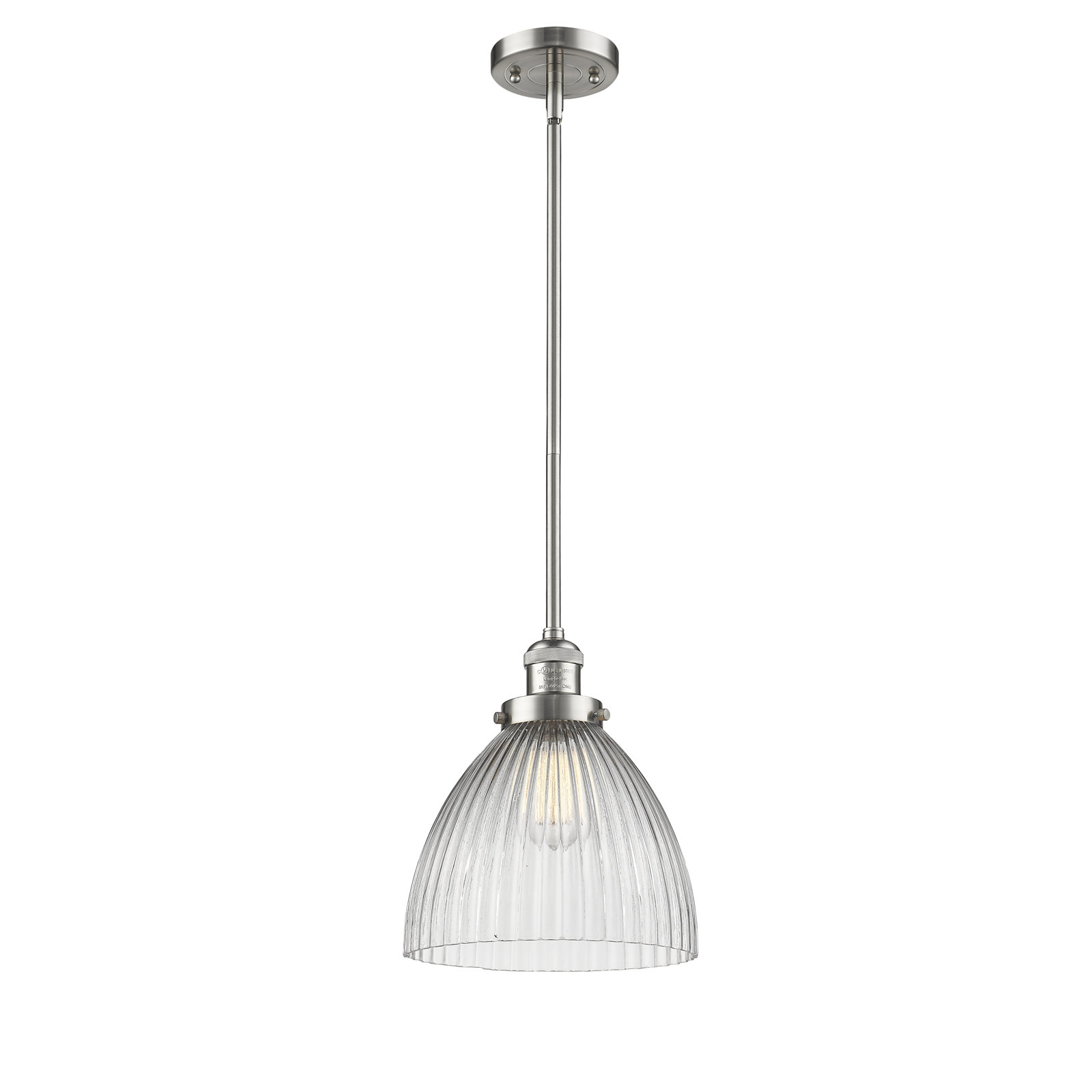 Montrose Single Light Glass Dimmable Pendant, Brushed Satin Nickel, 6 Watt Vinage LED Bulb