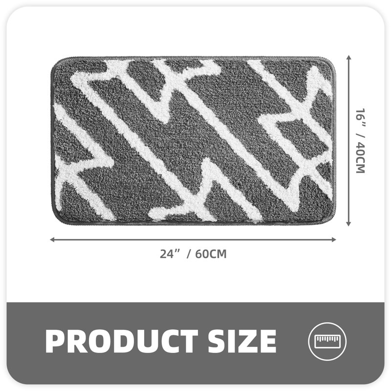 Dorwin Microfiber Non-Slip Bath Rug, 0.7" H x 24" W x 16" D, Dark Gray