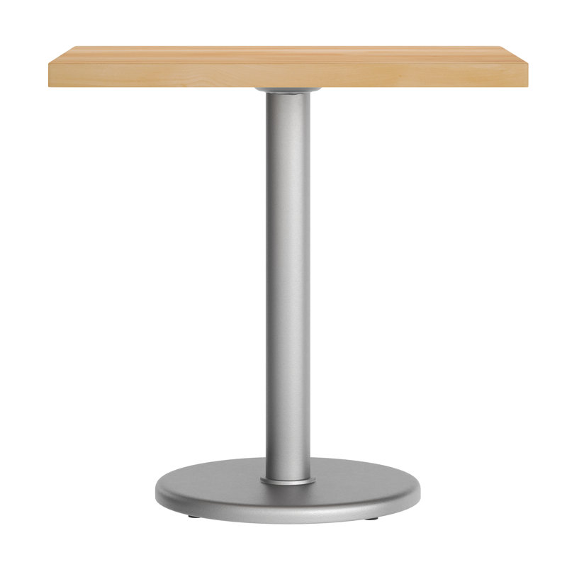 30"L x 24"W Solid Wood Commercial Tabletop with 18" Dining Height Base, 29.5"H x 30"L x 24"W, Natural Wood, Silver