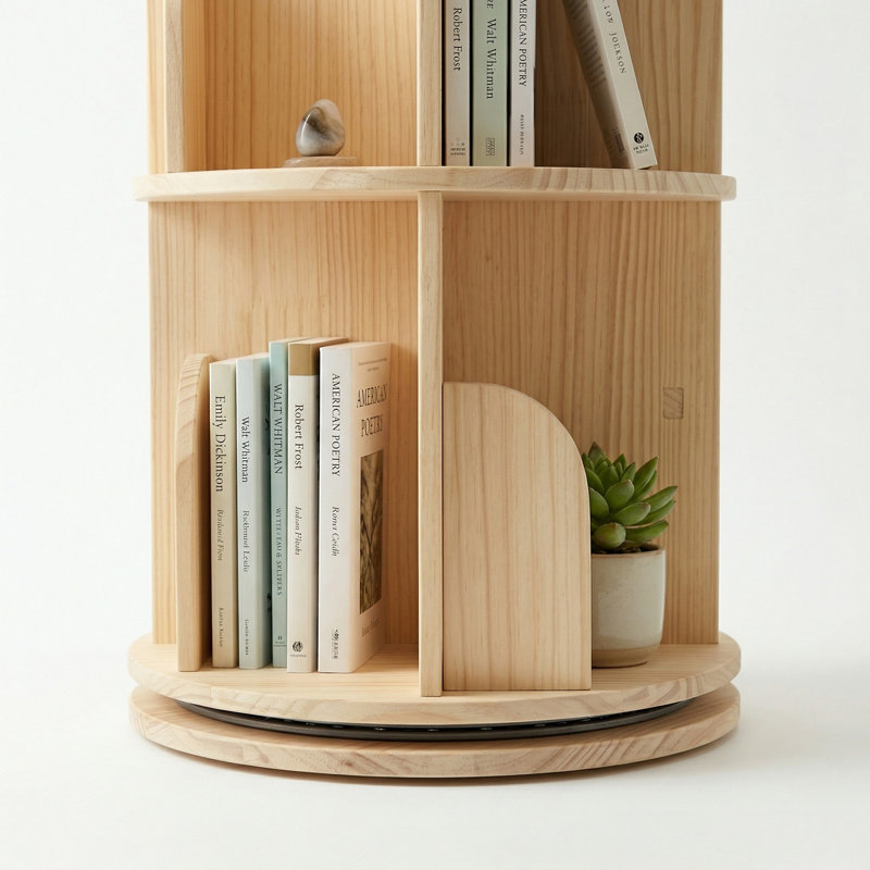 5 Tier Rotating Bookshelf, 360° Spinning Round Bookcase, Wooden Storage Shelf For Bedroom, Living Room, Home Office, Natural