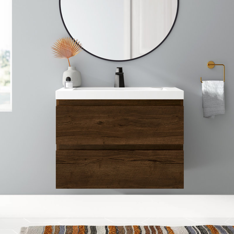 Ensemble de meuble-lavabo simple mural Ninel 30, Palissandre