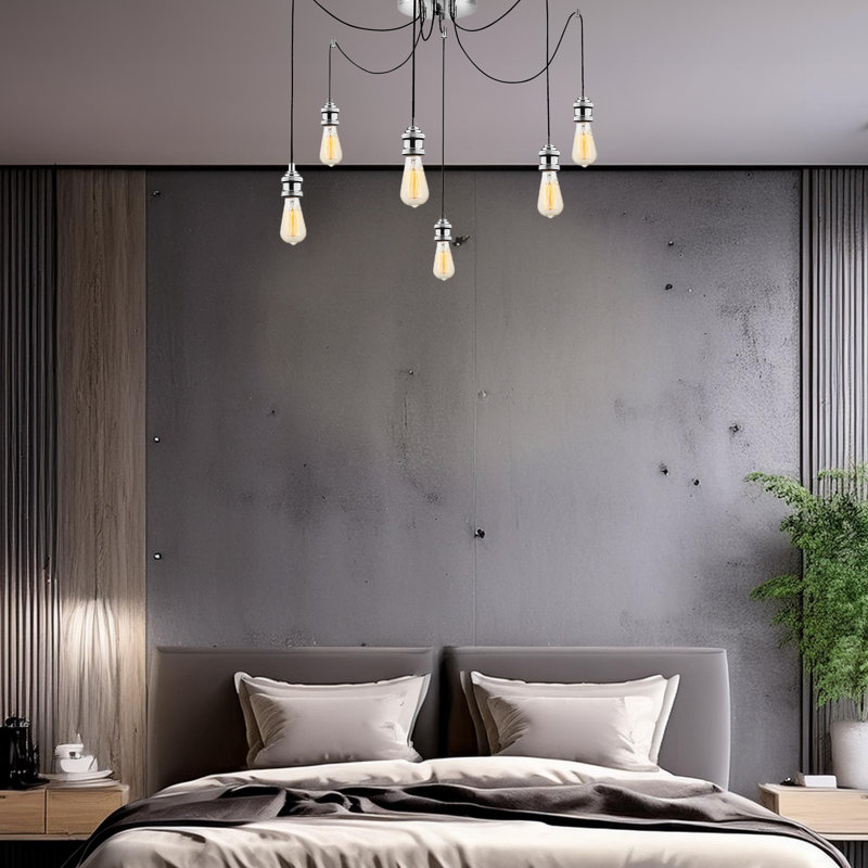 Adjustable Height 6 Lights Metal Body Chandelier