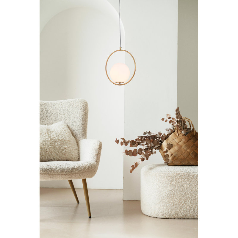1-Light Gold Pendant With A Milk White Glass Shade